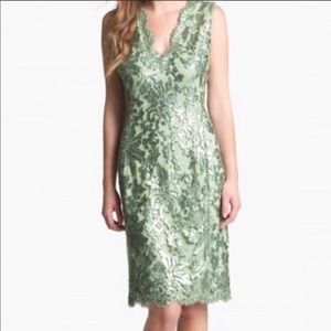 Tadashi Shoji Sequined Lace V Neck Dress